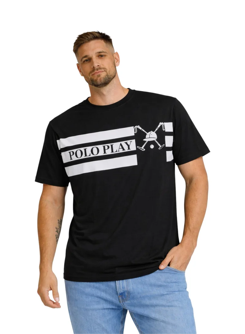 لعب البولو تيشيرت رجالي مطبوع - أسود